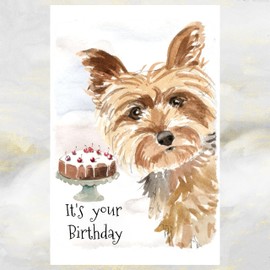 Yorkshire Terrier Dog Birthday Card, Yorkie Dog Greetings Card.