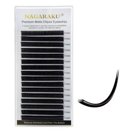 Nagaraku Premium Ellipse Eyelash Extensions Flat Matte Black Color 0.15mm C curl 9mm Faux Mink Lashes Individual Classic 16 Rows Split Tip Professional Lash Supplies