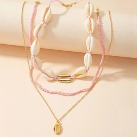 TACBSP Cowrie Shell Necklace for Women Natural Sea Shell Beads Choker Summer Seashell Beach Layered Necklace for Women Hawaiian Jewelry(Pink)