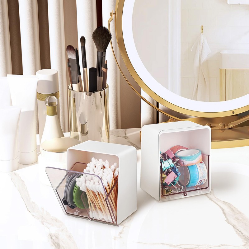 Mobestech Elegant Cotton Swab Holder Double-compartments Storage Box for Cosmetics