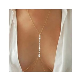 Cubahop Sparkle Crystal Chest Chain Bra Bikini Chain Harness Body Chain Summer Beach Nightclub Jewelry Adjustable for Women and Girls (Silver)