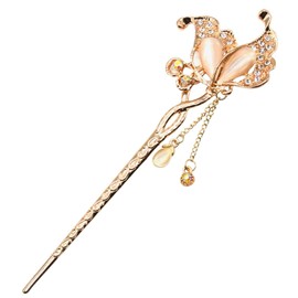 Miaomyao Kanzashi Hair Ornament, Japanese Dress, CZ Diamond, Bijou Pair, Couple, Butterfly, Flower, Butterfly, Flower Motif, Pink Gold, Hair Accessory (Beige)