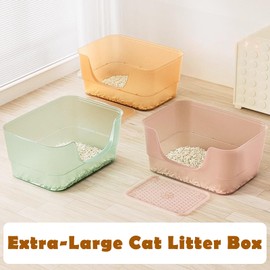 Extra Large Cat Litter Box with Clear Jelly Color,High Sided Litter Box for Big Cats,XL Cat Litter Box for Multiple Cats,Jumbo Cat Litter Box,Giant Kitty Litter Box,Anti-Splashing,Easy to Clean