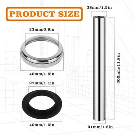 300 mm Long Immersion Pipe Siphon – Thickened Universal Plunge Pipe, Design Plunge Pipe, Extra Long Pipe, Extension Pipe Drain with Nut Sealing Rubber Discs, Pipe Siphon Chrome for Home, Bathroom