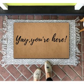 Funny Welcome Doormat Yay,you're here (23.6 X 15.7 in) Monogram Kitchen Rugs with Anti-Slip Rubber Back Doormats House Warming Gift Rugs for The Entrance Way Indoor Front Door Decor Rugs Porch Rugs
