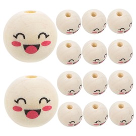 TEHAUX 50pcs Smile Face Wooden Beads for Crafts Round Spacer Beads for Jewelry Making for Bracelets Necklaces and Face Dolls