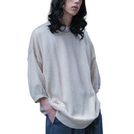 n'OrLABEL 12tn0a5 Fashionable Walker Men's Sweater, Oversized Mesh Knit, Crew Neck, Long Sleeve, Spring, Autumn, Winter, Simple, Casual, Mesh Knitting, Loose, Large Size, Pullover, Oversize, Big