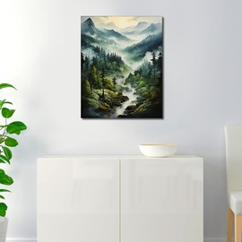 TISHIRON DIY Paint by Numbers Adults Forest Landscape, Painting by Numbers Kit Mountain, Acrylic Painting Kits for Adults, Trees, Oil Painting for Adults, Crafts, 40 x 50 cm (Frameless)