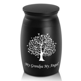 Small Urns for Human Ashes-2.76“ High Small Cremation Urns-Tree of Life Classy Funeral Urns-Keepsake Urn for Man-A Beautiful Classic Black Urn to Honor Your Grandpa-Memorial Ashes Holder