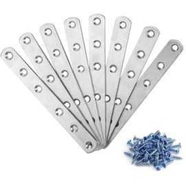 Luabue 8Pcs Metal Flat Brackets for Wood Straight Brackets Joining Mending Plates Stainless Steel Fixing Plate Metal Brackets with Holes 155×19×3mm for Connector Repair Wooden Furniture