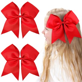 OAOLEER 2PCS 8" Jumbo Cheer Bow Clip with Tails, Large Cheerleading Hair Bows for Girls Teen Softball Cheerleader Outfit Uniform (Red)
