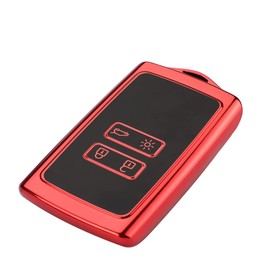 MARCHFA Key Shell Custom Fit for Captur Clio Megane Kadjar Koleos 2 TPU Key Cover 4 Button Key Card Case(1 Pcs Red)