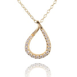 namana Elegant Gold Teardrop Pendant Necklace for Women and Teenage Girls, Cute Gold Necklace for Women with Pear Shaped Hollow Pendant with CZ Stones, Simple Gold Necklaces for Women with Gift Box