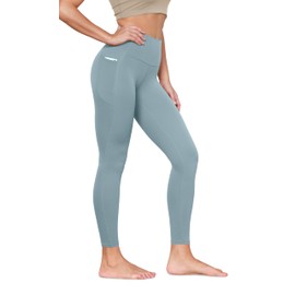 ODODOS Buttery Soft Lounge Yoga Leggings with Pockets for Women Full Length 28" High Waist Yoga Pants, Chambray, Medium