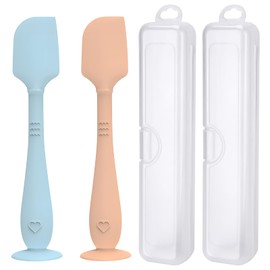 2 Pack Diaper Cream Spatula with Hygienic Travel Case, Butt Spatula Baby with Suction Base, Baby Butt Paste Spatula, Soft Silicone Diaper Rash Cream Applicator Large Size (Blue & Brown)