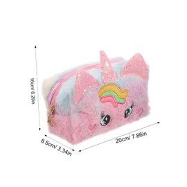 FOMIYES Cute Cartoon Unicorn Plush Makeup Bag for Teens Travel Toiletry Organizer Large Eyes Adorable Cosmetic Pouch for Girls Handheld Wash Bag