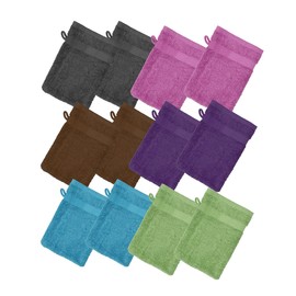 ZUPERIA Premium Bath Mitts - Pack of 12 (6 x 9 Inches) - 100% Cotton European Style Washcloths with Loop - Super Soft and Absorbant Bath Washcloths (Multicolor)