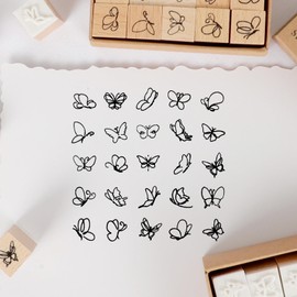 25 pcs Wooden Rubber Stamp Set, Butterfly Pattern Wood Stamps for Journal, Diary, Scrapbook, Planner, Letter, DIY Craft, Card Making