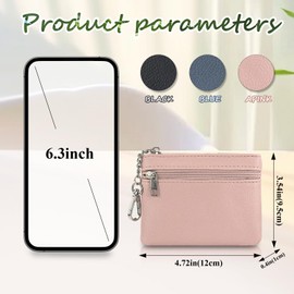 AfitLulu Small Women's Faux Leather Coin Purse with Key Ring and 2-Layer Zip Pocket, Mini Purse Coin Purse for Coins, Keys, Lipstick, Black leather, Mini