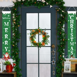 MEHOFOND 30x180CM Winter Welcome Merry Christmas Banners New Year Outdoor Indoor Christmas Door Decoration Snowman Snowflake Santa Claus Porch Sign Hanging for Home Wall Party