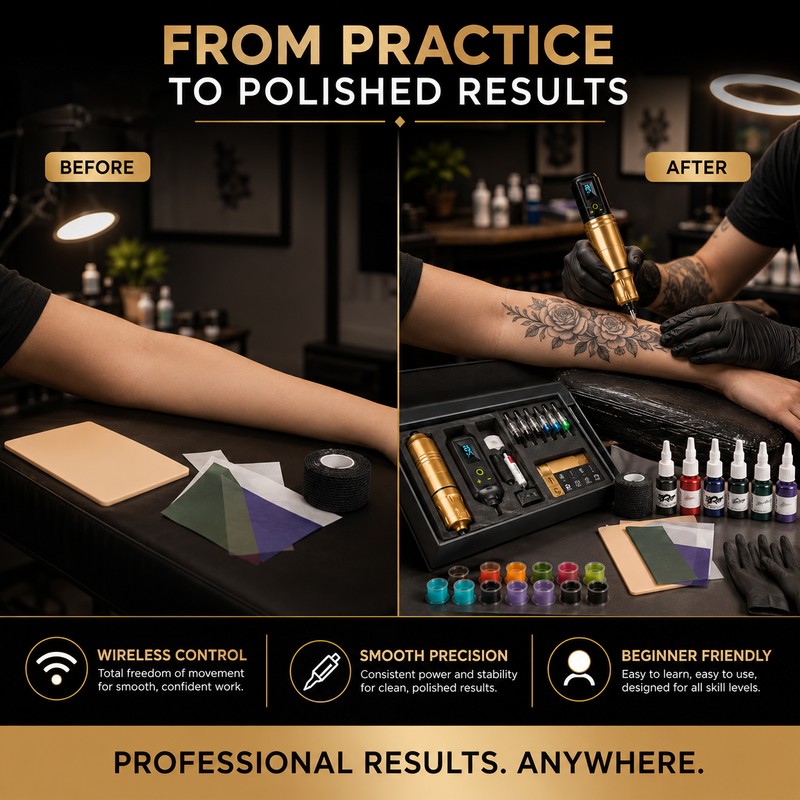 Wireless Rotary Tattoo Pen Kit for Body Art Practice –
