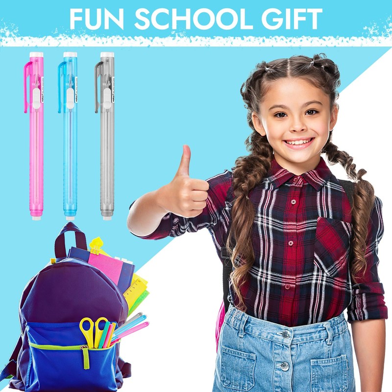 Pencil Style Eraser Pen Set, 3 Retractable Erasers + 9