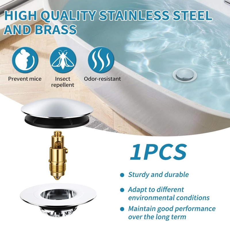 HAOMIAO Universal Pop-Up Bathtub Stopper with Clog-Proof Strainer, Bath Drain
