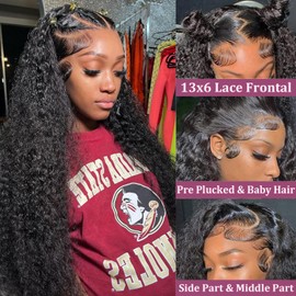 SHUQISH Deep Wave Lace Front Wigs Human Hair Pre Plucked 200 Density 13x6 HD Lace Frontal Human Hair Wigs Curly Wig Human Hair Baby Hair Natural Black Water Wave Human Hair Wig (18inch)