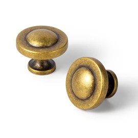 Goo-Ki 6 Pack Antique Brass Domed Cabinet Knobs with Vintage Disdressed Finish - Contemporary Hardware for Kitchen Drawers