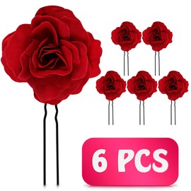 6Pcs Small Red Rose Hair Clip - Pleasant Colors Red Hair Accessories for Women 2.1 x 3.7", Elegant Floral Design for Any Style, Durable Metal Alloy & Fabric - Wide Application, Good Gift Idea for Her