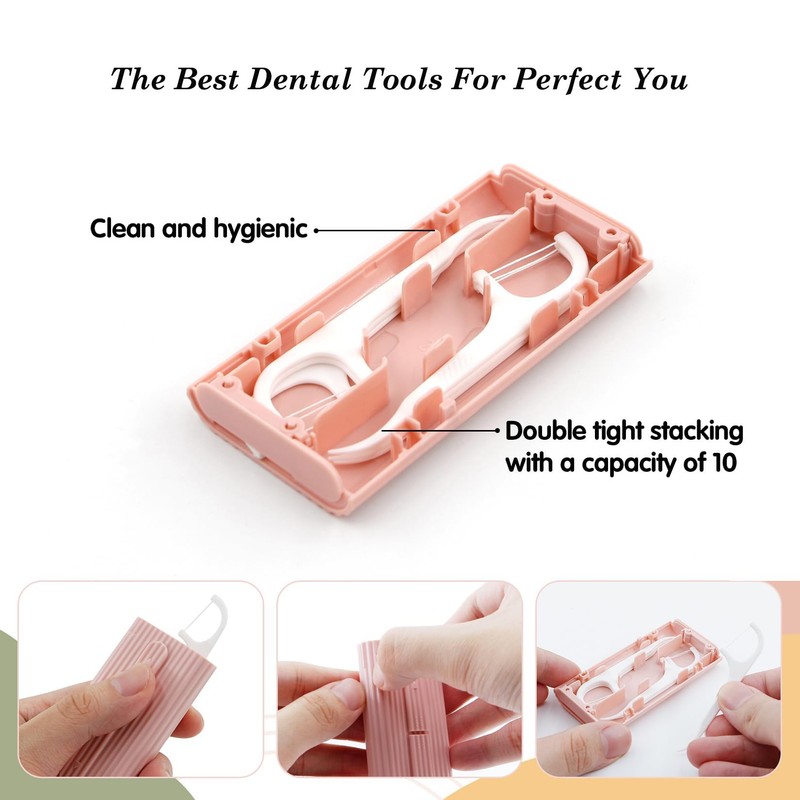 2 Pcs Travel Mini Refillable Dental Flossers Case,with 10 Count