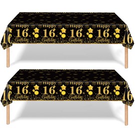 2Pcs Black Gold Happy 50th Birthday Party Table Cloth,137*274cm Plastic 50th Birthday Table Decorations for Men Women Birthday Table Cloth Disposable Tablecover for 50th Him,Her Birthday Gifts Party