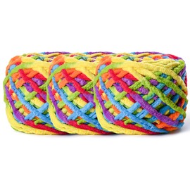 3 Pack Plush Chenille Chunky Yarn 100g (49.2yd) - Fluffy Velvet Yarn Crochet for Blanket Knitting and Crocheting - Baby Yarn for Crocheting Soft - Amigurumi Yarn (3 Rainbow)