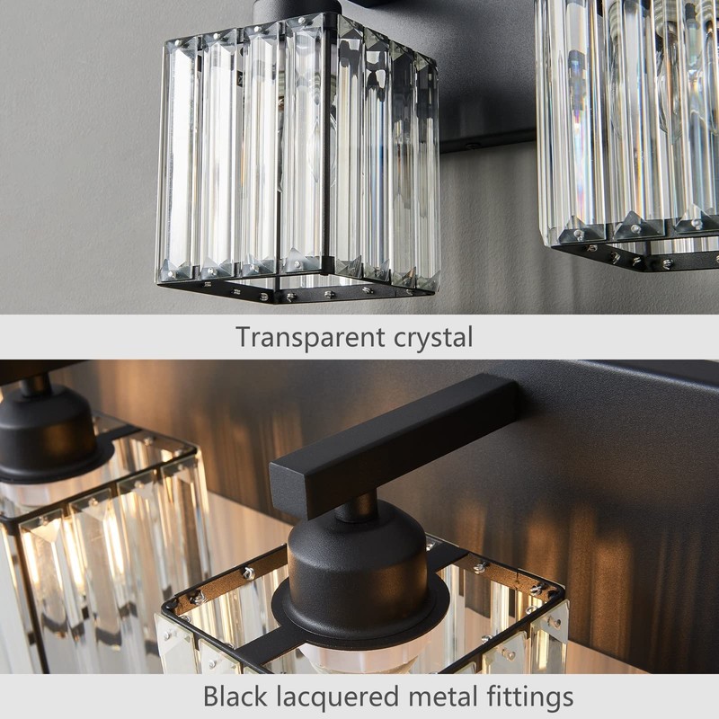 FDPBY Modern Bathroom Vanity Light 2-Lights Modern Black Crystal Bathroom