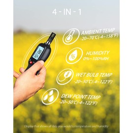 Wintact Medidor Digital de Humedad y Temperatura, Termómetro e Higrómetro Multifunción, con Bulbo Húmedo, Punto de Rocío