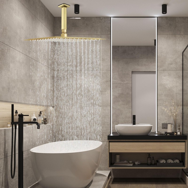 BELLEARLY 16 Inch Large Rainfall Shower Head High Pressure Square