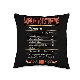 Witty Turkey Day Sufganiyah Food Dinner Party Sufganiyot Stuffing Nutrition Facts Funny Thanksgiving Humor Throw Pillow, 16x16, Multicolor