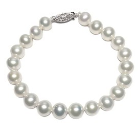 Lustrous 9.5-10mm AAA Quality White Freshwater Cultured Pearl Bracelet for Women with Sterling Silver Clasp, 8" - PremiumPearl