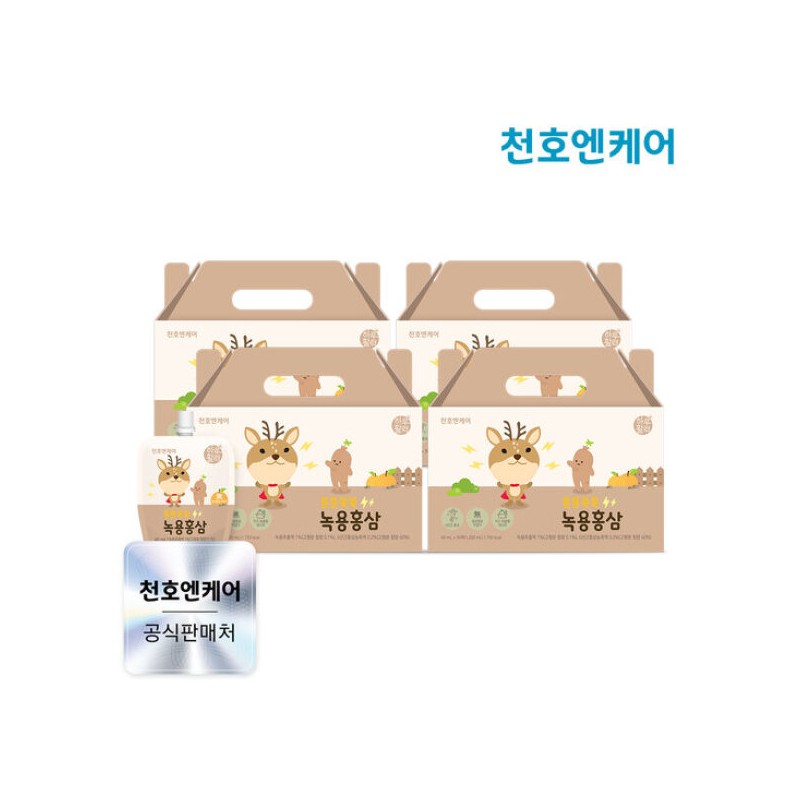 Cheonho Encare 천호엔케어 튼튼쑥쑥 어린이 녹용홍삼 40ml 30팩 4박 Chunhoen