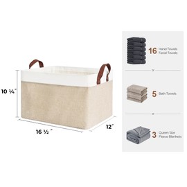 StorageWorks Storage Bins, Shelves Baskets for Organizing, Large Fabric Closet Organizers with Handles, Metal Frame, Brown and White, 2-Pack