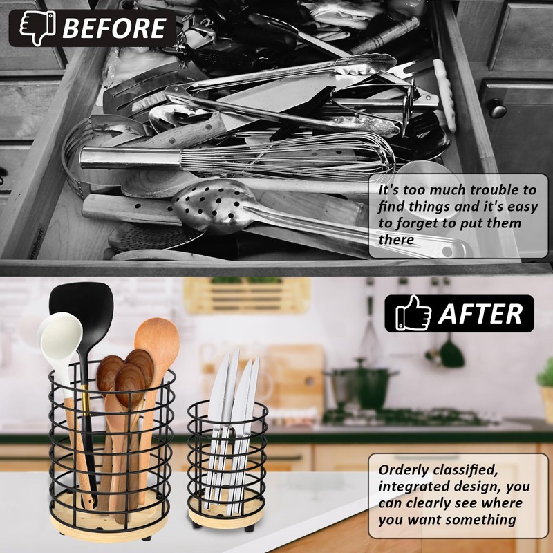 UKQRRTC 2Pcs Hollow out Iron Utensil Caddy, 2 Sizes, Open