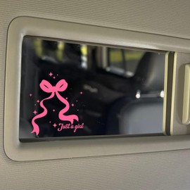 Set 2Pcs Just a Girl Rearview Mirror Decal Girly, Pink Bow Decals Inspiration, Selflove Stickers Water Bottle Laptop Sticker Vinyl Waterproof 1,7x2 Inches Decal Accessories Gift for Girl Mom Friend