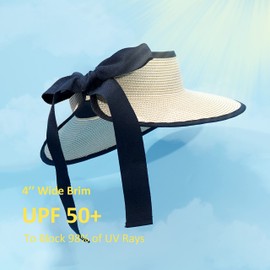 Joywant Sun Visor Hats for Women, Women's Summer Ponytail Foldable Straw Beach Hat with UPF 50+, Lisa-beige, One Size