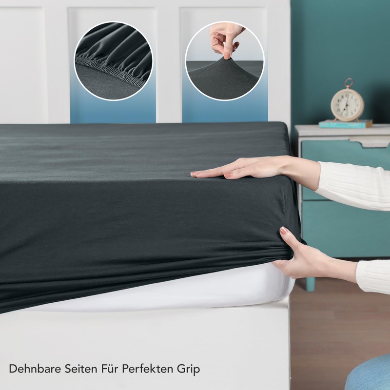 Utopia Bedding Jersey Fitted Sheet, Anthracite, 160 x 200 cm