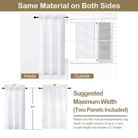 OVZME Pure White Short Curtains 45 Inch Length 2 Panels Set, Solid Thermal Insulated Light Filtering Curtains for Bedroom, Soft Fabric Window Drapes, Dual Rod Pocket Design, 2x40Wx45L Inches
