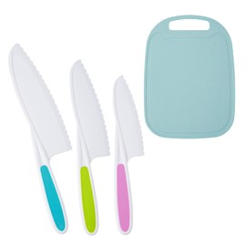 Sumteene Kids Knife Set, Kids Knifes for Real Cooking, 3 Pieces Kids Knife with Cutting Board, BPA-Free Kids Kitchen Knife with Serrated Edges for Cutting Fruit, Vegetable, Salad, Bread,Sandwich