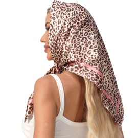 Leopard Print Head Scarf for Women Like Silk Satin Scarf for Hair Wrapping at Night Bandana Square Scarf 35 Inches (54 pink)