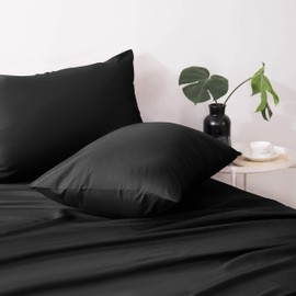 Hafaa Black Pillowcases 2 Pack Brushed Microfiber Plain Pillow Cases with Envelop Closure – Wrinkle & Fade Resistant Pillow Cover, 50x75 cm