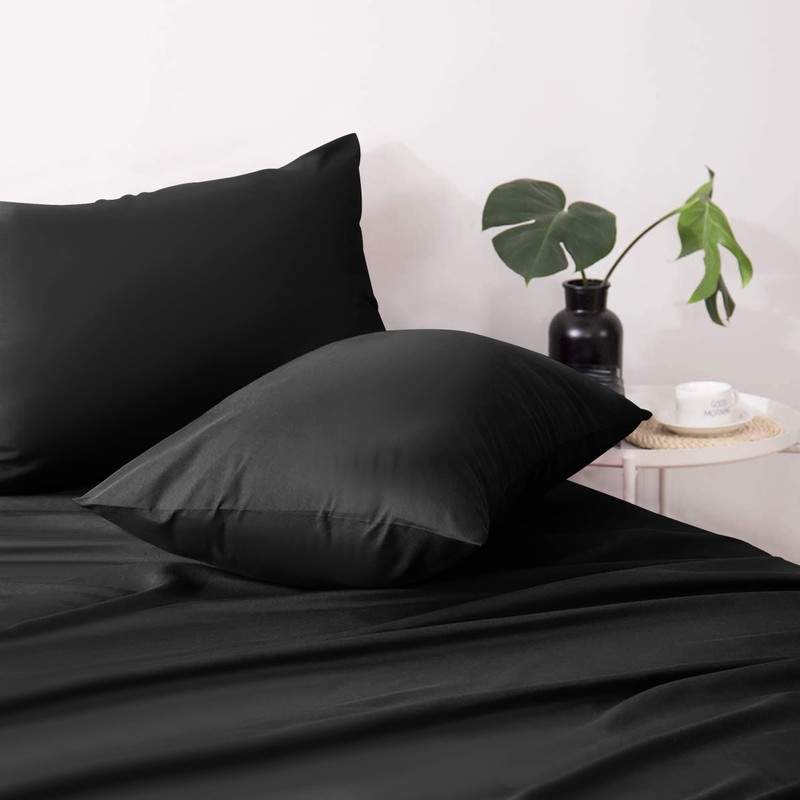 Hafaa Black Pillowcases 2 Pack Brushed Microfiber Plain Pillow Cases