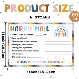 60 Pcs Boho Happy Mail Teacher Notes to Parents Rainbow Classroom Good Behavior Incentive Motivational Cards Positive Postcard to Send Home for Christmas Class Preschool Kindergarten Elementary School